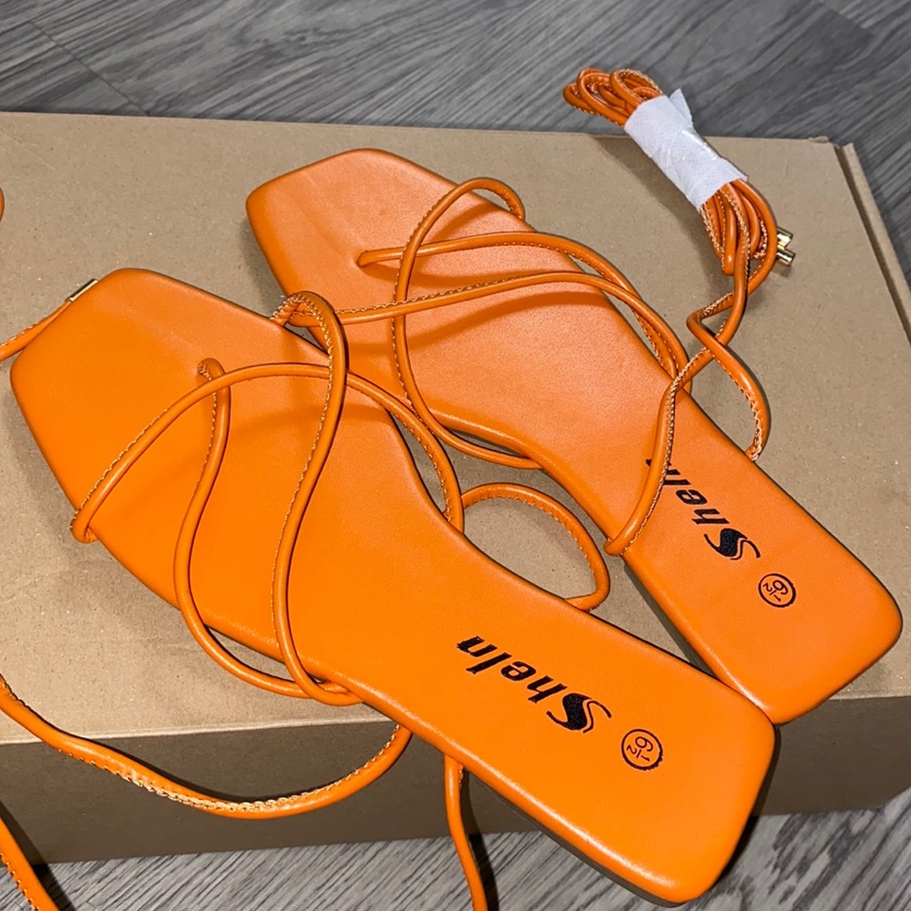 Orange Tie Up Legs Flats